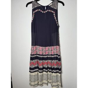 Norblack Norwhite Anthropologie Embroidered Pom‎ Pom Midi Dress Medium